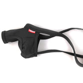 Black neoprene swim trunks metroMalewear 3d chaps thongs with red aquav logo patch on the side