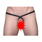 Black satin thong with crossed waistband design shown from the back in a 10-pack Tartarus ring thong set