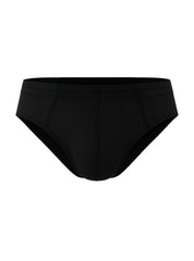Black 100% cotton briefs with a smooth form-fitting design and subtle seam detailing visible from the back side