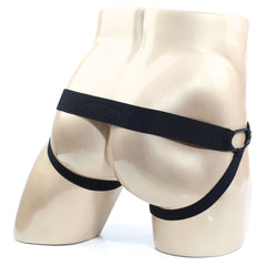 Black elastic briefs with wide waistband and side straps on mannequin from MetroMaleWear Asunto Jock Strap 1007-20