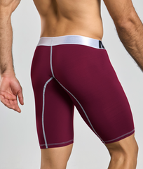 Malebasics microfiber athletic boxer in maroon with silver waistband and matching stitching for active wear