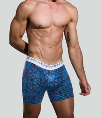Malebasics boxerbrief flamingos in blue and purple patterned fabric with white waistband and basics male logo
