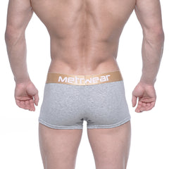 Gray heathered metro malewear body boxer briefs with gold waistband and white metwear logo 1023-10