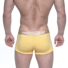Yellow MetroMaleWear body boxer briefs with gold waistband and white lettering comfortable for everyday wear