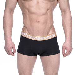 MetroMalewear body boxer brief black with gold elastic waistband and white logo lettering for comfortable support