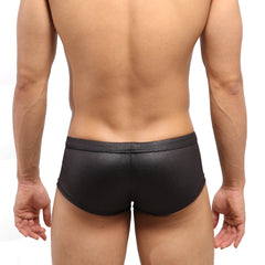 MetroMaleWear Escondido hip trunk metal black 1026-20 black textured swim trunks with snug fit and elastic waistband