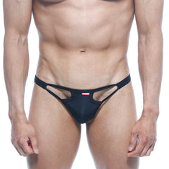 MetroMaleWear avant-garde bikini black form-fitting thong with sleek modern design and cut-out detailing shown from back