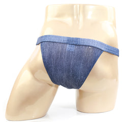 Blue denim-style briefs with textured slightly faded finish metroMalewear Brazilian bikini denim 1124-62 front view