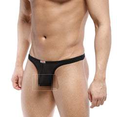 MetroMaleWear Europa thong black mesh with narrow waistband and small red logo on the front