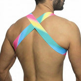 MetroMaleWear pastel harness 1400-50 vibrant rainbow-colored crossback sports bra with smooth stretchy fabric design