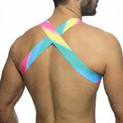 MetroMaleWear pastel harness 1400-50 vibrant rainbow-colored crossback sports bra with smooth stretchy fabric design