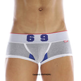 Metro male wear 69ers boxer grey 7014-10 athletic briefs in gray and blue with white waistband and bold navy 69 numerals
