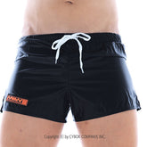 Black MetroMaleWear Iron Sports Shorts 4703-20 with white drawstring and orange logo patch on the left leg