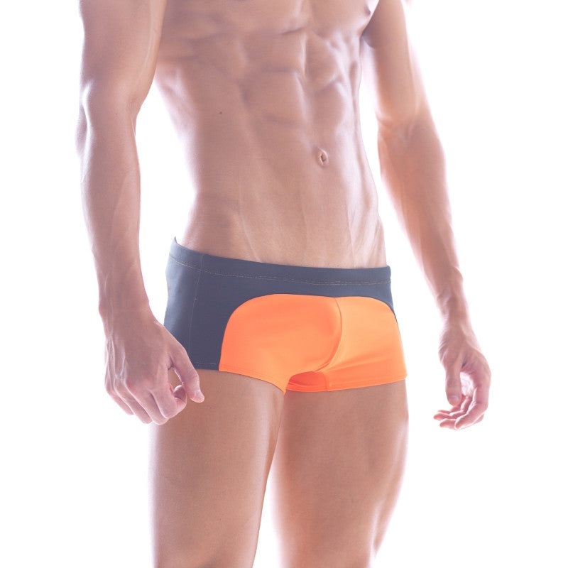 MetroMaleWear Arc swim boxer orange 4925-14 bright orange and navy blue two-tone swim trunks for men