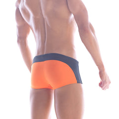 MetroMaleWear Arc swim boxer in bright orange and navy blue with a sleek modern design for swimming and beachwear