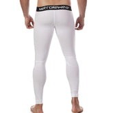 MetroMaleWear perfect scene cotton long john white leggings with black waistband and white branded lettering