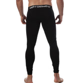 Black metromalewear cotton leggings with a snug fit and white logo on the waistband perfect for long john wear