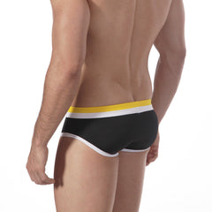 MetroMaleWear double band swim brief black with bold yellow and white striped waistband for men swimming