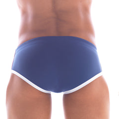 Navy blue swim trunks with white trim by metromalewear wave swim brief 4918-28 designed for comfortable swimming