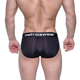 Black metro malewear max bulge brief with a sleek form-fitting design and subtle sheen in black 1503-20