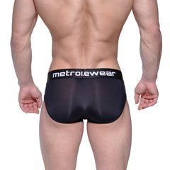 Black metro malewear max bulge brief with a sleek form-fitting design and subtle sheen in black 1503-20