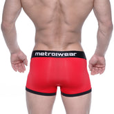 Red metrowear max bulge boxer briefs with black trim and waistband designed for comfort and support