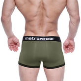 Olive green metro male wear max bulge boxer briefs with black elastic waistband and white branding