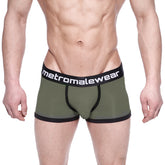 MetroMaleWear max bulge boxer brief green olive with black trim and branded waistband for men’s comfort and support