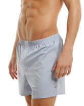 Light gray lightweight fabric shorts with elastic waistband and husty logo on the lower right leg in size l