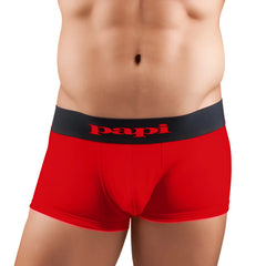 Red papi microfiber boxer briefs with black waistband and red papi logo in a 2 pack brazilian trunk size m