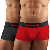 Red and black papi cool solid brazilian trunk microfiber boxer briefs with contrasting elastic waistband size m