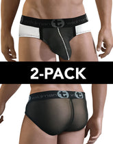 Black and white mesh 2 pack slut big boy pouch briefs with wildman branded elastic waistband