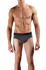 Dark gray textured 2xist cotton contour pouch briefs with black elastic waistband in size small