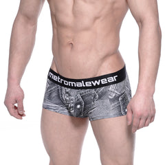 Gray denim patterned men’s briefs with black metromalewear logo waistband metroMalewear asian short boxer denim gray 2026-55