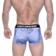 Blue denim patterned men’s briefs with black metroewear waistband metro malewear asian short boxer denim blue 2026 56