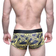 MetroMaleWear caution trunk black 2026-71 men’s boxer briefs with black elastic waistband and black yellow tape pattern