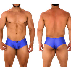 MetroMaleWear Cheek royal blue briefs in shiny satin fabric with a small black logo on the waistband