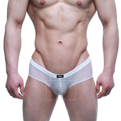 White mesh briefs with black logo waistband by metromalewear cheek white mesh 2028-69