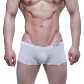 White men’s briefs metro malewear enhancement boxer beige 2043-02 with snug fit and subtle gray waistband branding