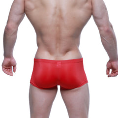 MetroMaleWear enhancement boxer red 2043-12 shiny form-fitting swim trunks designed for men’s swimwear use