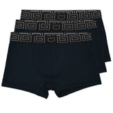 Black sheath 2.1 bamboo men’s dual pouch trunks with gray geometric waistband in a 3 pack set
