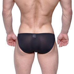Metro malewear cannon hip brief black 2203-20 sheer mesh black briefs front view