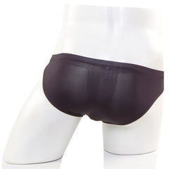 Black sleek form-fitting briefs with smooth satin-like finish metroMaleWear cannon hip brief contrast black 2203c-20