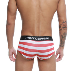 Red and white striped mens briefs with black metrowear waistband metro malewear castro trunk patriot 2213-90