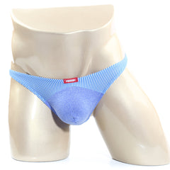 MetroMaleWear Awesome Thong Blue 2302-S08 fabric briefs with blue stripes solid design and red brand tag