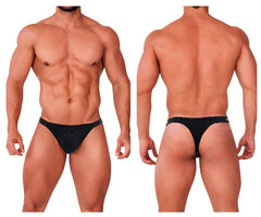 Black thong briefs by MetroMaleWear Estrema featuring sleek minimalist design and subtle branded waistband in black