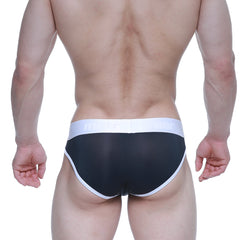 MetroMalewear dream bikini black 2803-20 black mesh briefs with white trim and waistband front view