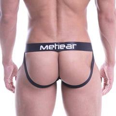 Black meheear brand briefs with white waistband lettering shown from the back in metroMalewear bandal jock strap green 2901-33