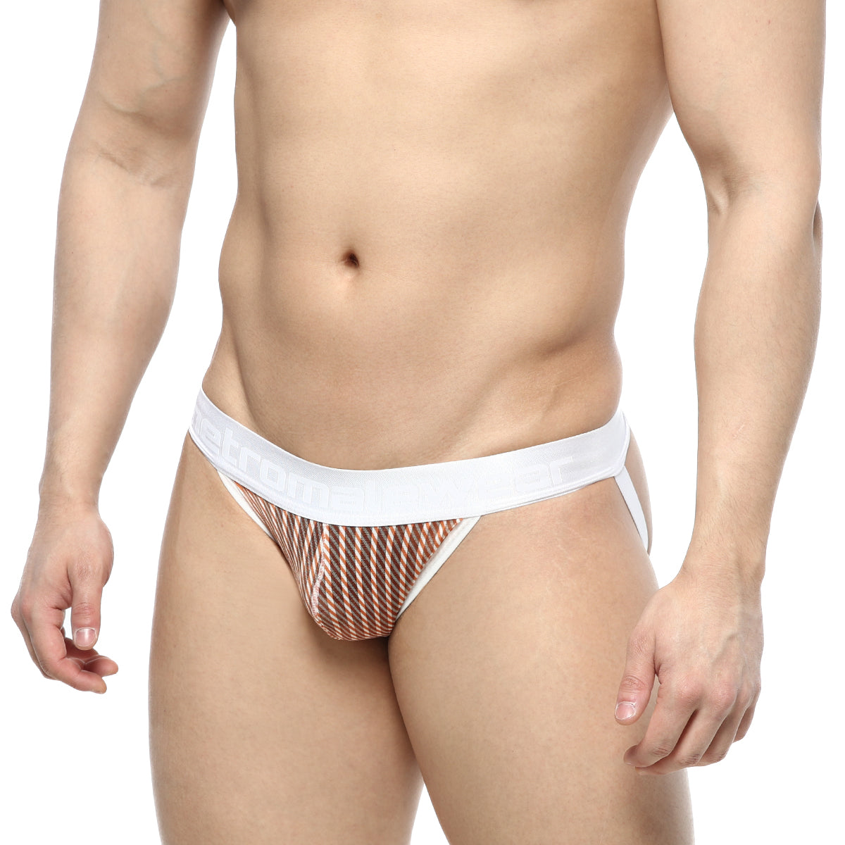 Metro male wear candy jockstraps 2901-43 white and brown striped men’s briefs with white elastic waistband