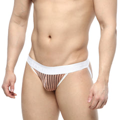 Metro male wear candy jockstraps 2901-43 white and brown striped men’s briefs with white elastic waistband